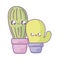 set of cactus tropicals in pot plants kawaii style