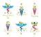 Set of Caduceus vector conceptual emblems created with snakes and green leaves. Wellness and harmony metaphor. Alternative