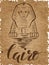 Set of Cairo label with hand drawn Sphinx, lettering Cairo on a kraft paper, lettering by a brush pen