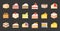 Set of cake, flat icon