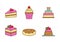 Set of cake icon in linear color style