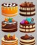 Set of cake, tiramisu, cheese cake, red velvet, orange, carrot, chocolate,