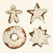 Set of cakes collection. Birthday cake, star, gingerbread cookie, chocolate donut. watercolor aquarelle illustration - isolated