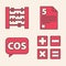 Set Calculator, Abacus, Test or exam sheet and Mathematics function cosine icon. Vector