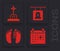 Set Calendar death, Grave with cross, Signboard tombstone and Dead body icon. Vector