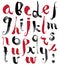 A set of calligraphic latin lowercase watercolor-drawn letters.