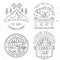 Set of camping badges design on chalkboard. Vector illustration. Concept for shirt or logo, print, stamp or tee. Vintage