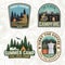 Set of Camping and caravanning club badges. Vector. Concept for logo, print, stamp, patch or tee. Vintage typography