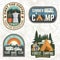 Set of Camping and caravanning club badges. Vector. Concept for logo, print, stamp, patch or tee. Vintage typography