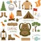 Set of camping equipment icon set