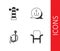 Set Camping folding chair, Lighthouse, Fishing hook and worm and icon. Vector