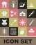 Set Camping hat, Hunting gun, Machete, Snail, Paw print, Shirt, African hut and Tourist tent icon. Vector