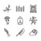 Set Camping lantern, Knife, Moon and stars, Voodoo doll, Zombie finger, Psilocybin mushroom, Cat and Flying bat icon