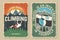 Set of camping poster, banner with travel inspirational quotes. Vector. Vintage typography design with retro photo