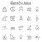 Set of Camping Related Vector Line Icons. Contains such Icons as tent, hiking, forest, car, campfire, mountain, traveler, compass