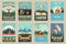 Set of camping retro posters. Vector. Concept for shirt or print, stamp, travel badge. Vintage typography design with