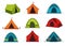 Set of camping tent vector icons on white background.