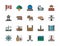 Set of Canadian Culture Color Line Icons. Sports Equipment, Police, Elk and more