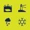 Set Canadian lake, Snowflake, Cloud with snow and Lighthouse icon. Vector