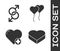 Set Candy in heart shaped box, Male gender symbol, Heart and Balloons in form of heart icon. Vector
