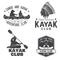 Set of canoe and kayak club badges. Vector.
