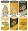 Set of cans with various labels for sweet corn