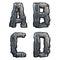 Set of capital letters A, B, C, D made of metal isolated on white background. 3d