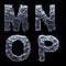 Set of capital letters M, N, O, P made of forged metal isolated on black background. 3d