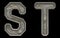 Set of capital letters S and T made of industrial metal on black background. 3d