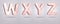 Set of capital letters W, X, Y, Z in pink marble, stone alphabet design, isolated gray background, 3d rendering