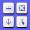 Set Captain hat, Lifebuoy, Anchor and Crossed oars paddles boat icon. White square button. Vector