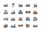 Set of Car Accidents Flat Color Line Icons. Car Station, Evacuation, Traffic Jam