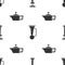 Set Car air pump, Signal horn on vehicle and Canister for motor machine oil on seamless pattern. Vector