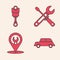 Set Car, Engine piston, Screwdriver and wrench tools and Car service icon. Vector