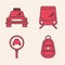 Set Car key with remote, Taxi car, Tram and railway and Magnifying glass and taxi car icon. Vector