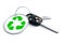 Set of car keys with keyring and recycle symbol. Concept for rec