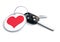 Set of car keys with keyring and red heart icon. Concept for how