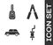 Set Car muffler, Car key with remote, Car and Car battery jumper power cable icon. Vector