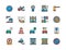 Set of Car Parking Flat Color Icons. Truck, Parking Meter, Traffic Cone and more