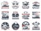 Set of car racing colored emblems, labels, logos and championship race badges with descriptions of classic garage, drift club