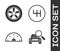 Set Car search, Car wheel, Speedometer and Gear shifter icon. Vector