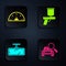 Set Car search, Speedometer, Car mirror and Paint spray gun. Black square button. Vector