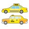 Set of car taxi service, side view. Yellow vehicle transport cab for city.