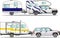 Set of car and travel trailers on a white