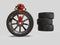 Set of car wheels at discount. 3D illustration