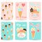 Set of cards with cute cartoon ice cream character