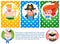 A set of cards with the image of Neptune, mermaids and pirate captain. Avatars with cartoon characters