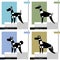 Set of cards with the stylized dog breeds of Airedale Terrier, Doberman, Laika and German Shepherd. Vector