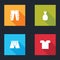 Set Cargo pants, Woman dress, Men underpants and T-shirt icon. Vector