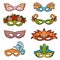 Set of carnival masks, color collection of cartoon accessories